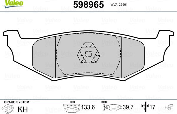 Valeo 598965 - Kit pastiglie freno, Freno a disco autozon.pro