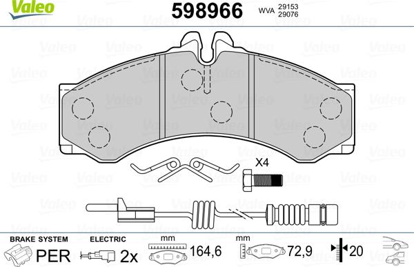 Valeo 598966 - Kit pastiglie freno, Freno a disco autozon.pro