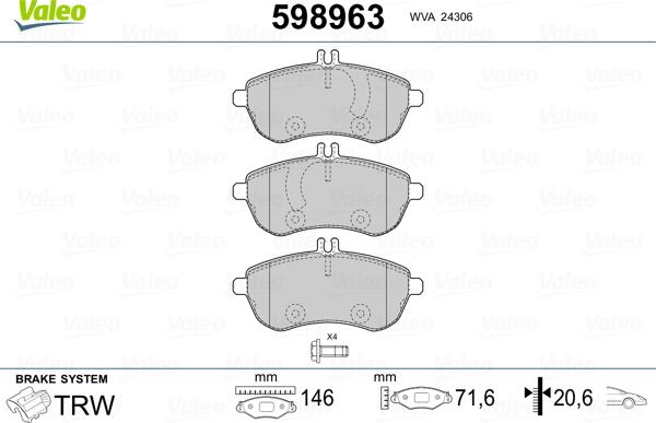 Valeo 598963 - Kit pastiglie freno, Freno a disco autozon.pro