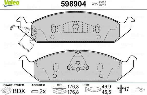 Valeo 598904 - Kit pastiglie freno, Freno a disco autozon.pro