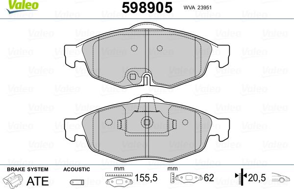 Valeo 598905 - Kit pastiglie freno, Freno a disco autozon.pro