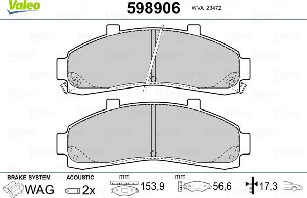 Valeo 598906 - Kit pastiglie freno, Freno a disco autozon.pro