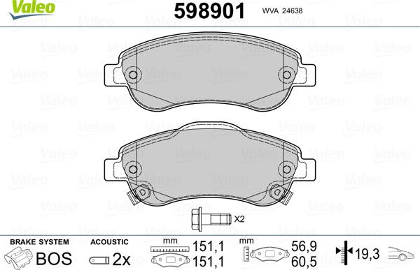 Valeo 598901 - Kit pastiglie freno, Freno a disco autozon.pro