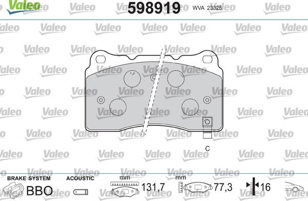 Valeo 598919 - Kit pastiglie freno, Freno a disco autozon.pro