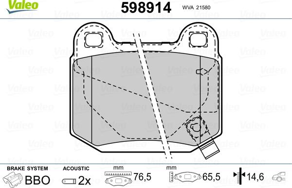 Valeo 598914 - Kit pastiglie freno, Freno a disco autozon.pro