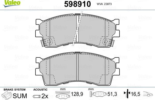 Valeo 598910 - Kit pastiglie freno, Freno a disco autozon.pro