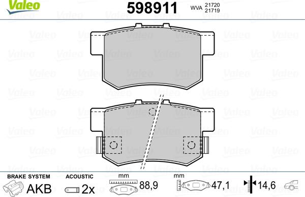 Valeo 598911 - Kit pastiglie freno, Freno a disco autozon.pro