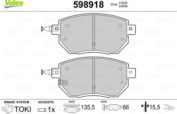 Valeo 598918 - Kit pastiglie freno, Freno a disco autozon.pro