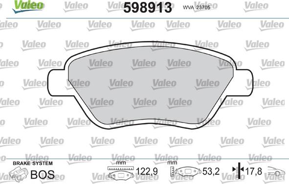 Valeo 598913 - Kit pastiglie freno, Freno a disco autozon.pro