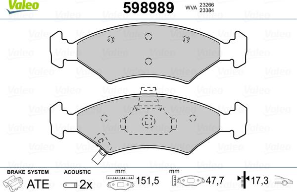 Valeo 598989 - Kit pastiglie freno, Freno a disco autozon.pro