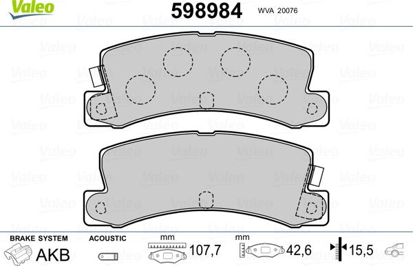 Valeo 598984 - Kit pastiglie freno, Freno a disco autozon.pro