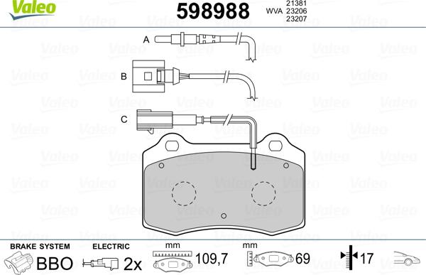 Valeo 598988 - Kit pastiglie freno, Freno a disco autozon.pro