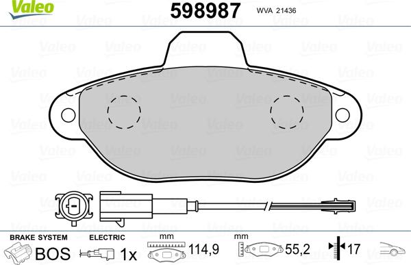 Valeo 598987 - Kit pastiglie freno, Freno a disco autozon.pro