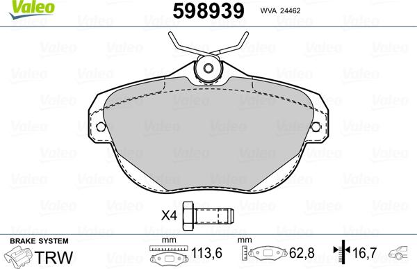 Valeo 598939 - Kit pastiglie freno, Freno a disco autozon.pro