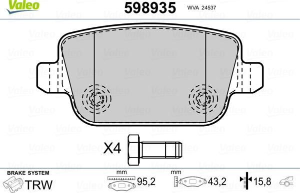 Valeo 598935 - Kit pastiglie freno, Freno a disco autozon.pro