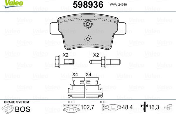 Valeo 598936 - Kit pastiglie freno, Freno a disco autozon.pro