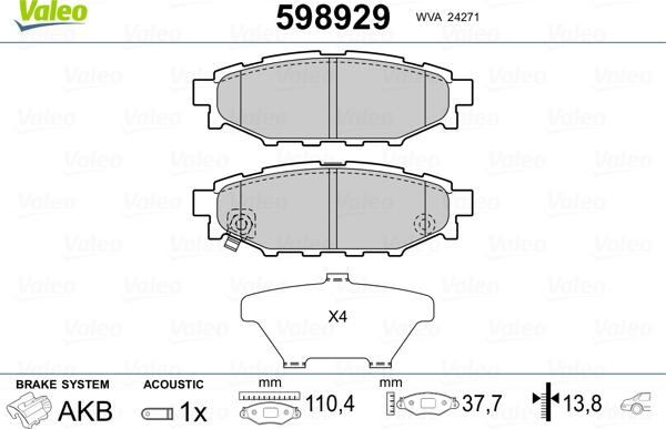 Valeo 598929 - Kit pastiglie freno, Freno a disco autozon.pro