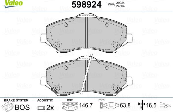 Valeo 598924 - Kit pastiglie freno, Freno a disco autozon.pro