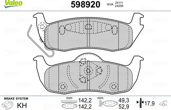 Valeo 598920 - Kit pastiglie freno, Freno a disco autozon.pro