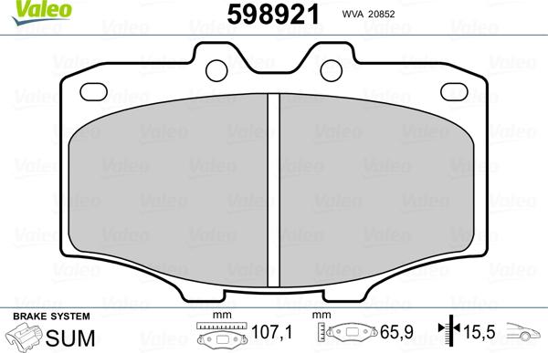 Valeo 598921 - Kit pastiglie freno, Freno a disco autozon.pro