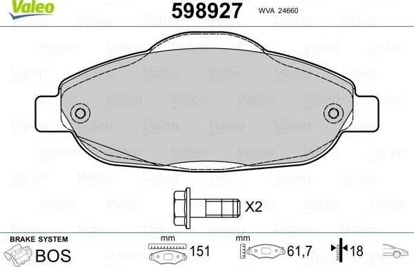 Valeo 598927 - Kit pastiglie freno, Freno a disco autozon.pro