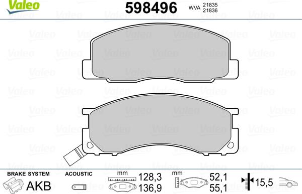 Valeo 598496 - Kit pastiglie freno, Freno a disco autozon.pro