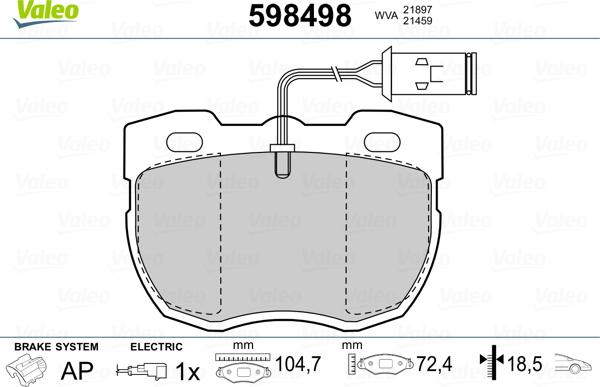 Valeo 598498 - Kit pastiglie freno, Freno a disco autozon.pro