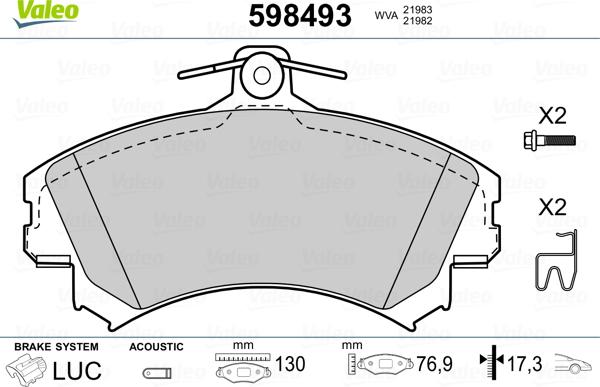 Valeo 598493 - Kit pastiglie freno, Freno a disco autozon.pro