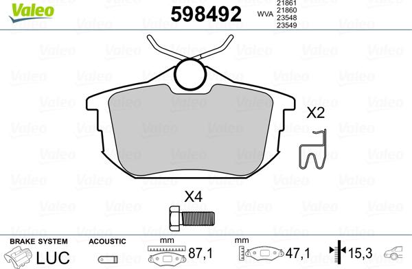 Valeo 598492 - Kit pastiglie freno, Freno a disco autozon.pro