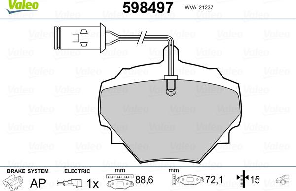 Valeo 598497 - Kit pastiglie freno, Freno a disco autozon.pro