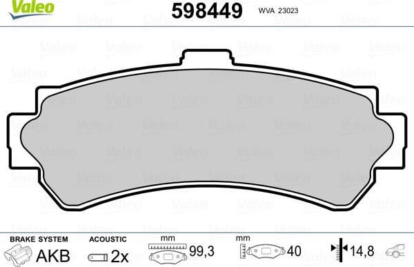 Valeo 598449 - Kit pastiglie freno, Freno a disco autozon.pro