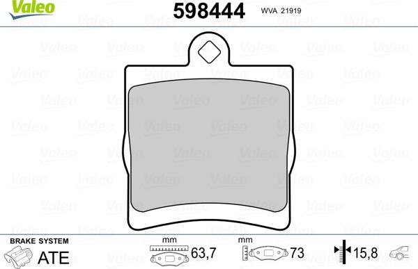 Valeo 598444 - Kit pastiglie freno, Freno a disco autozon.pro