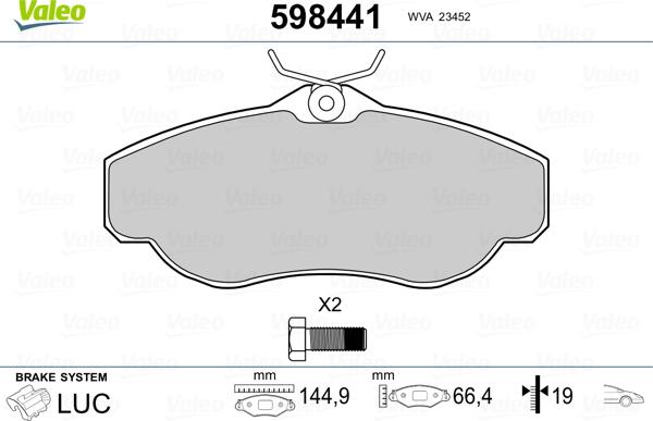 Valeo 598441 - Kit pastiglie freno, Freno a disco autozon.pro