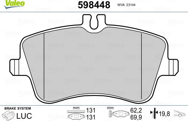 Valeo 598448 - Kit pastiglie freno, Freno a disco autozon.pro