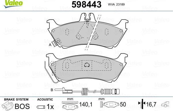 Valeo 598443 - Kit pastiglie freno, Freno a disco autozon.pro