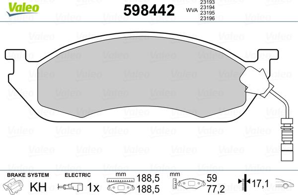 Valeo 598442 - Kit pastiglie freno, Freno a disco autozon.pro