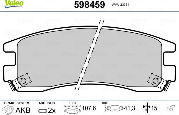 Valeo 598459 - Kit pastiglie freno, Freno a disco autozon.pro