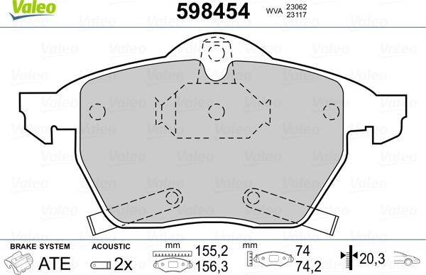 Valeo 598454 - Kit pastiglie freno, Freno a disco autozon.pro