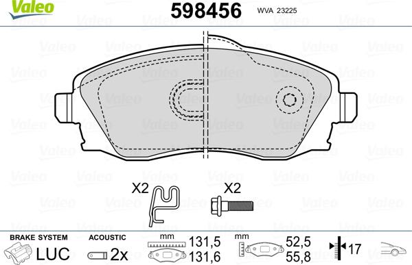 Valeo 598456 - Kit pastiglie freno, Freno a disco autozon.pro