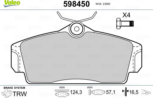 Valeo 598450 - Kit pastiglie freno, Freno a disco autozon.pro