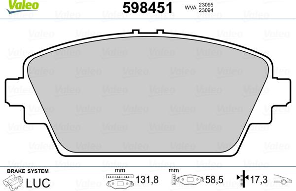 Valeo 598451 - Kit pastiglie freno, Freno a disco autozon.pro