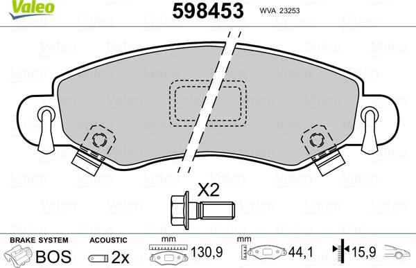 Valeo 598453 - Kit pastiglie freno, Freno a disco autozon.pro