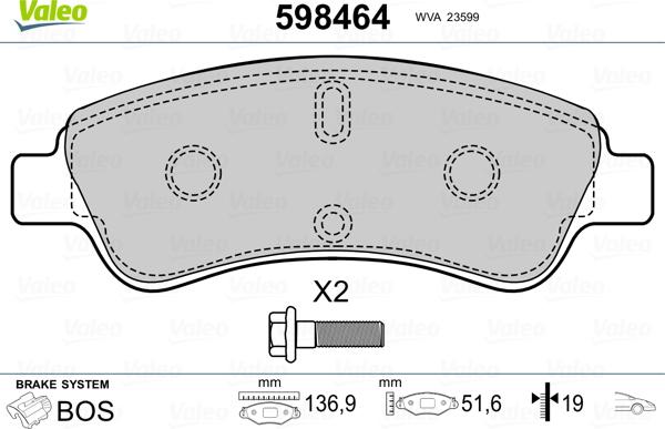 Valeo 598464 - Kit pastiglie freno, Freno a disco autozon.pro