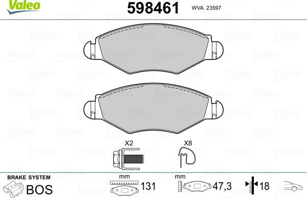 Valeo 598461 - Kit pastiglie freno, Freno a disco autozon.pro