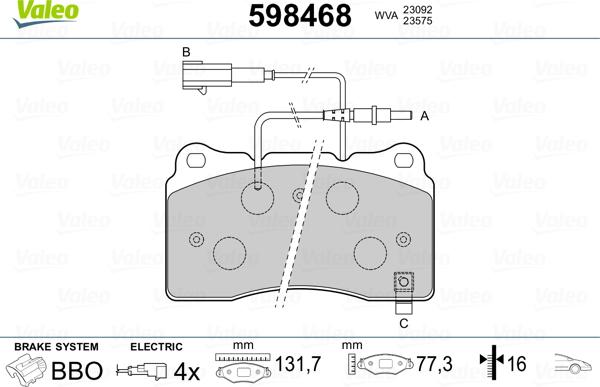 Valeo 598468 - Kit pastiglie freno, Freno a disco autozon.pro