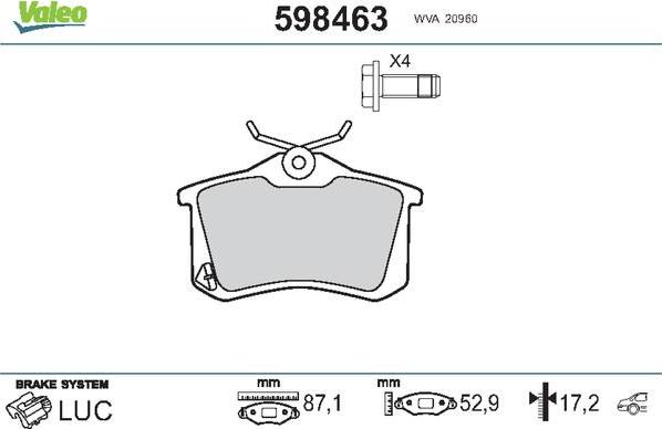 Valeo 598463 - Kit pastiglie freno, Freno a disco autozon.pro