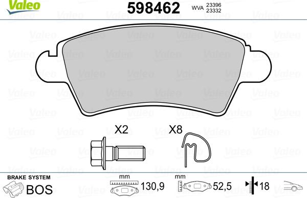 Valeo 598462 - Kit pastiglie freno, Freno a disco autozon.pro