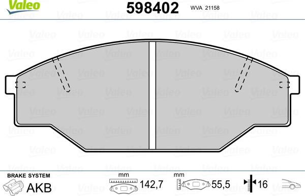 Valeo 598402 - Kit pastiglie freno, Freno a disco autozon.pro