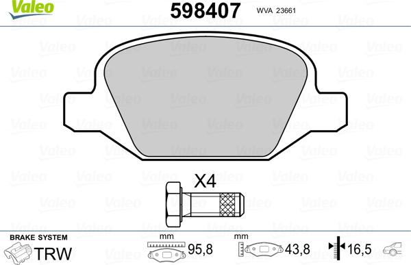 Valeo 598407 - Kit pastiglie freno, Freno a disco autozon.pro