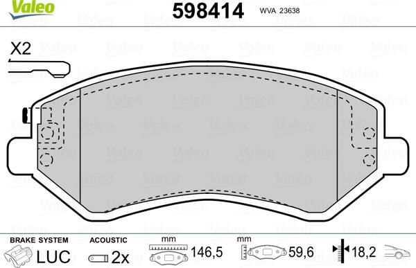 Valeo 598414 - Kit pastiglie freno, Freno a disco autozon.pro